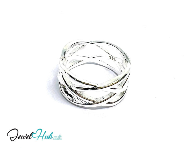 Braided Sterling Silver Ring | 925 Hallmarked Interwoven Band in Solid Silver - JewelHub.co.uk