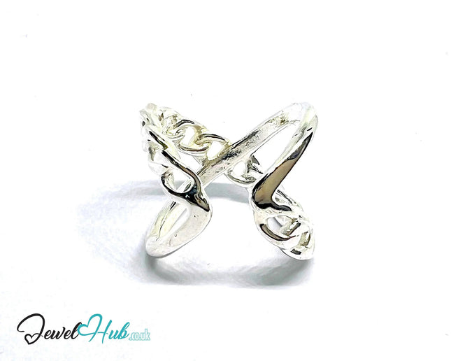 Chain-Link Sterling Silver Ring | Adjustable 925 Hallmarked Band with Sculptural Texture - JewelHub.co.uk