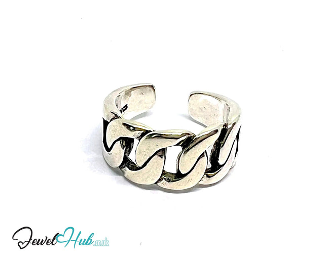 Chunky Chain Silver Ring | Adjustable 925 Sterling Band with Bold Link Design - JewelHub.co.uk