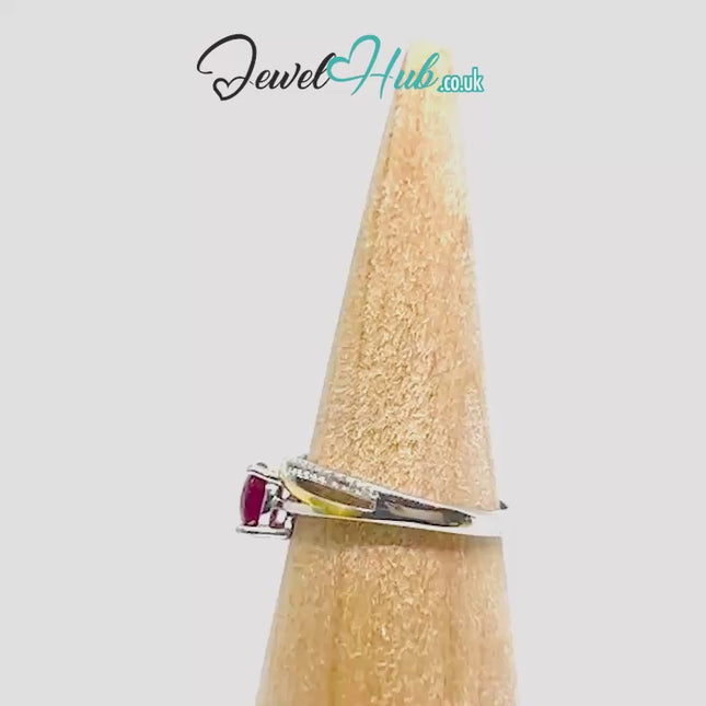 Ruby Silver Ring with Gold-Toned Accents | Adjustable 925 Sterling Statement Ring