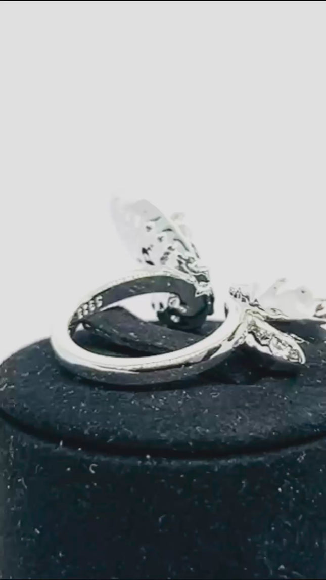 Winged Silver Ring | Hallmarked 925 Nature-Inspired Statement Band | Sculptural Leaf Design in Sizes M–O