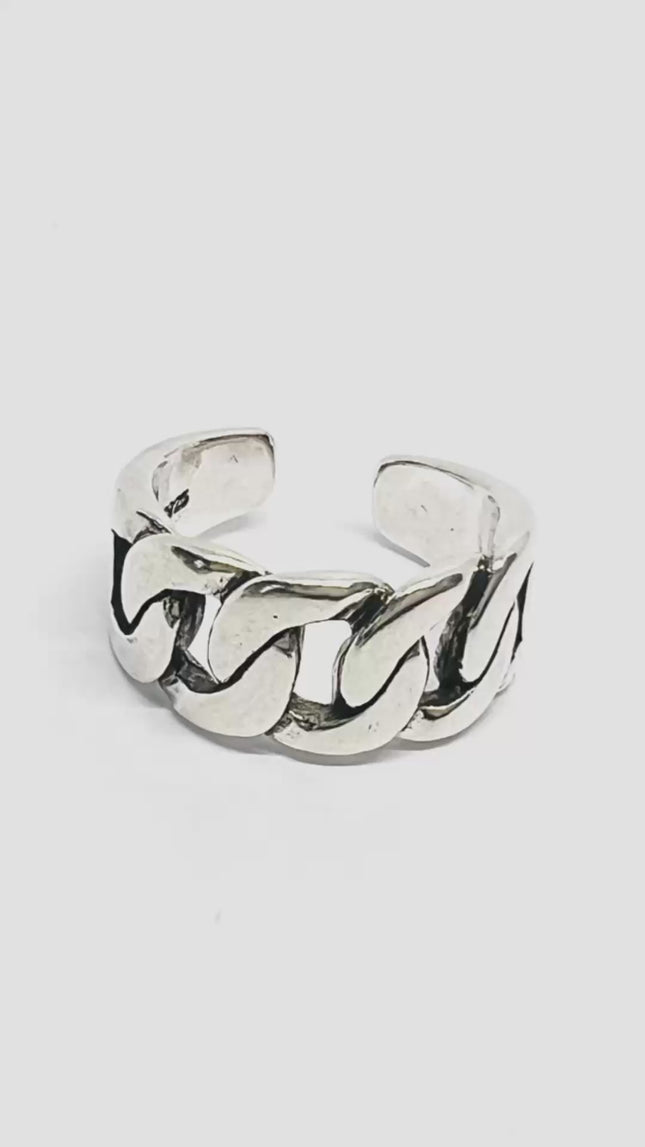 Chunky Chain Silver Ring | Adjustable 925 Sterling Band with Bold Link Design