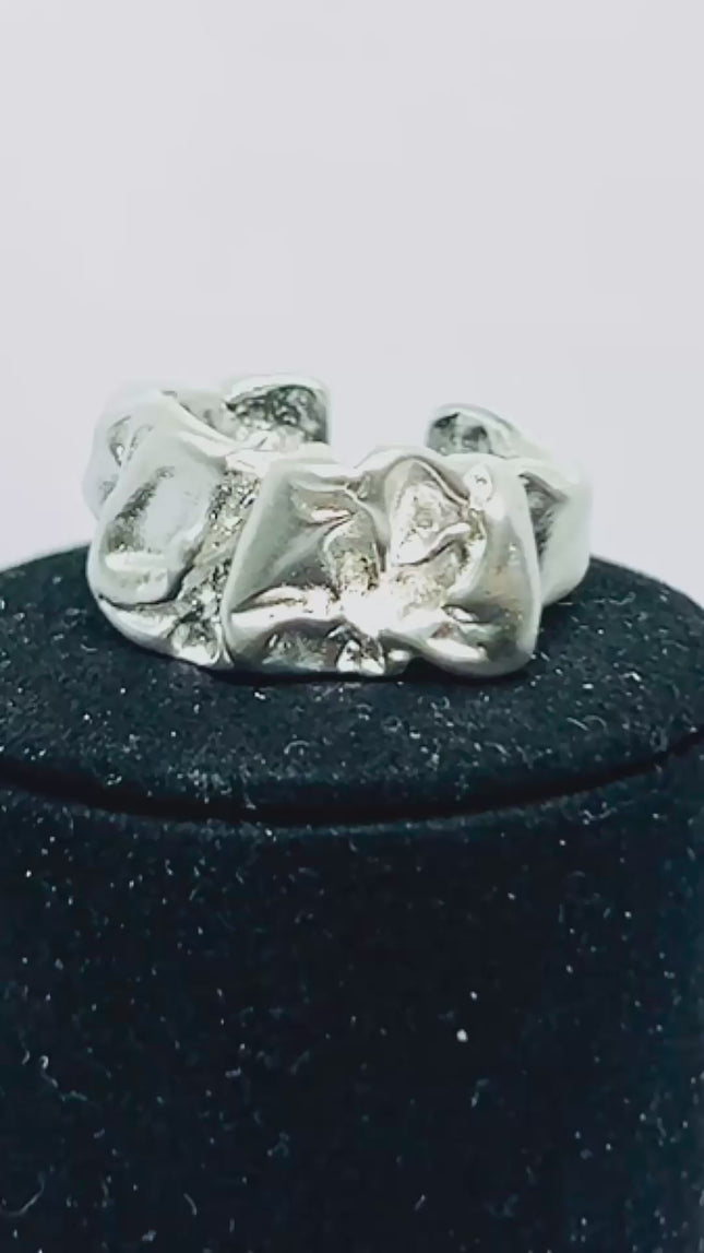 Sculptural Silver Ring | Hallmarked 925 Abstract Folded Band | Organic Statement Design in Sizes L–N