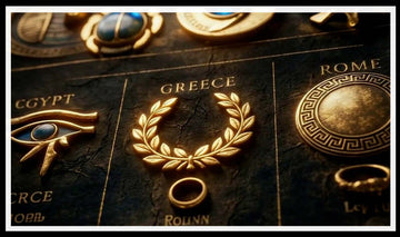 Gold Eye of Horus, Greek laurel wreath and Roman meander medallion