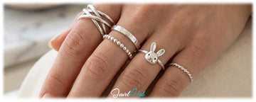 925 silver rings in wrap, open double band, beaded and rabbit styles