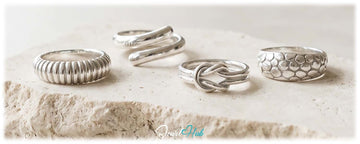 925 silver rings in ribbed, wrap, knot and pebble styles