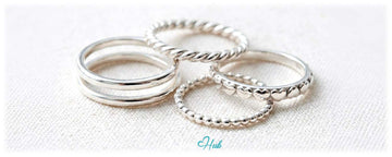 925 silver rings in double band, twisted, beaded and heart styles