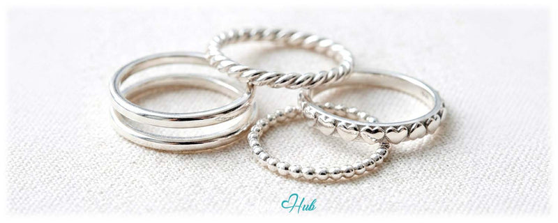 925 silver rings in double band, twisted, beaded and heart styles