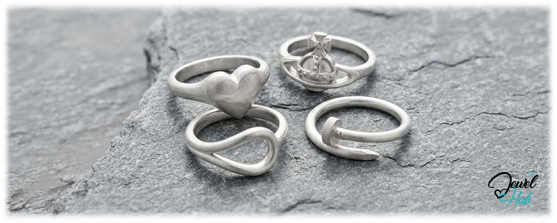 925 silver rings in matte heart, orb crest, contour loop and forged nail styles