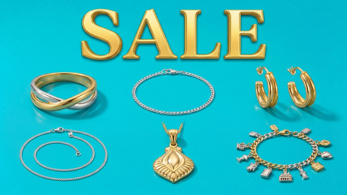 Sale jewellery: ring, bracelet, earrings, necklace, pendant and charm bracelet