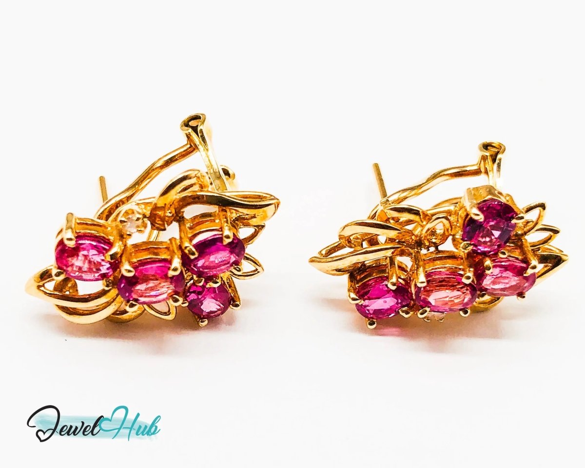 14k (585) Elegant Leaves with Flowery Shape Ruby earrings - JewelHub.co.uk