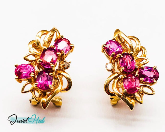 14k (585) Elegant Leaves with Flowery Shape Ruby earrings - JewelHub.co.uk