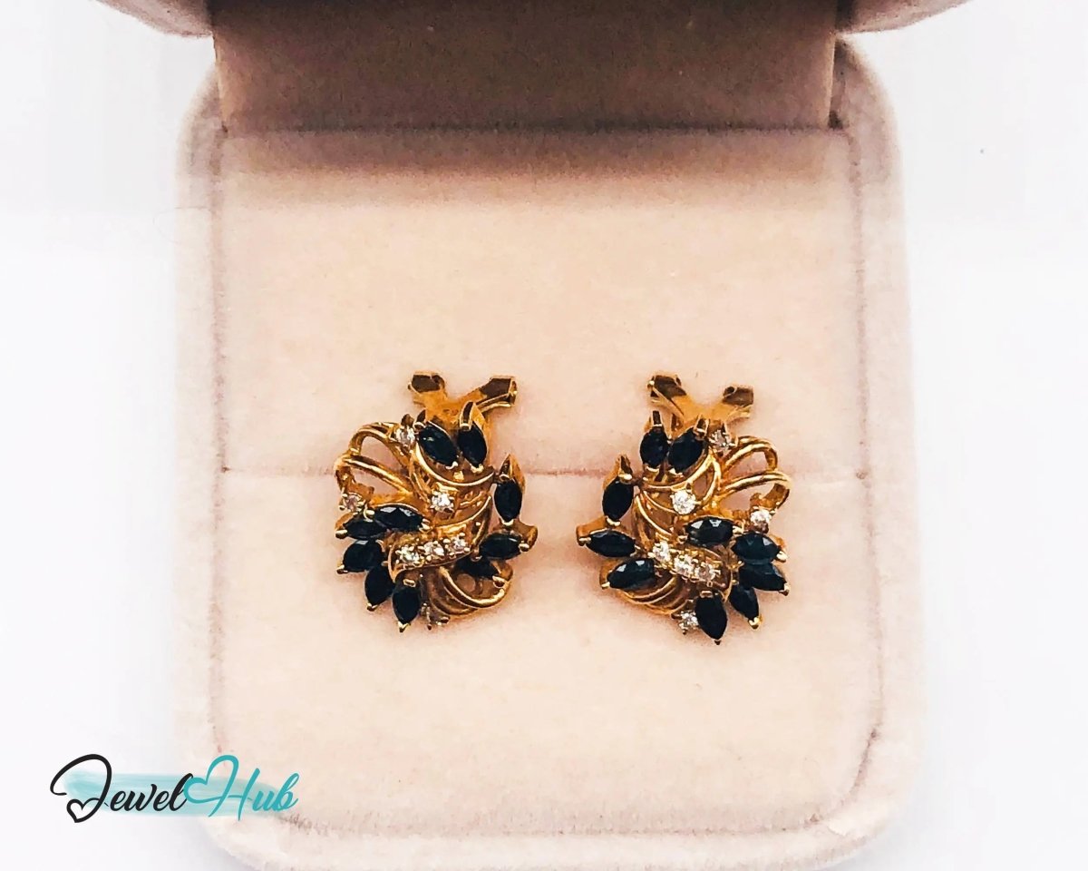 14k (585) Gold Sapphire Diamond Earrings - Exquisite design - JewelHub.co.uk