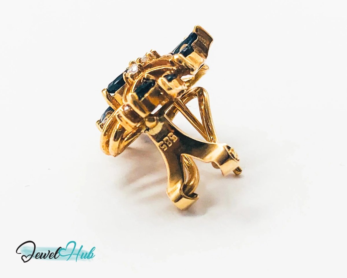 14k (585) Gold Sapphire Diamond Earrings - Exquisite design - JewelHub.co.uk