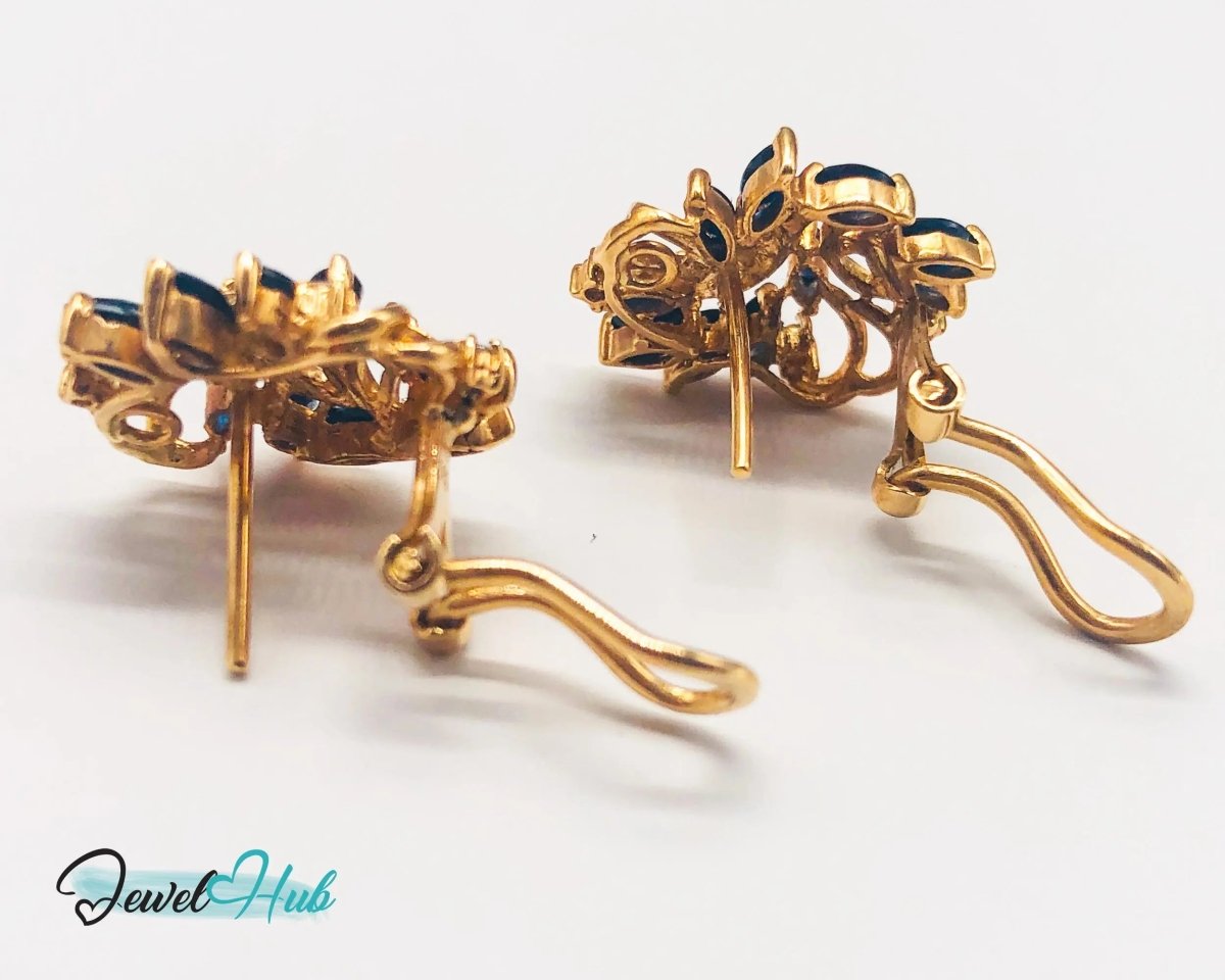 14k (585) Gold Sapphire Diamond Earrings - Exquisite design - JewelHub.co.uk