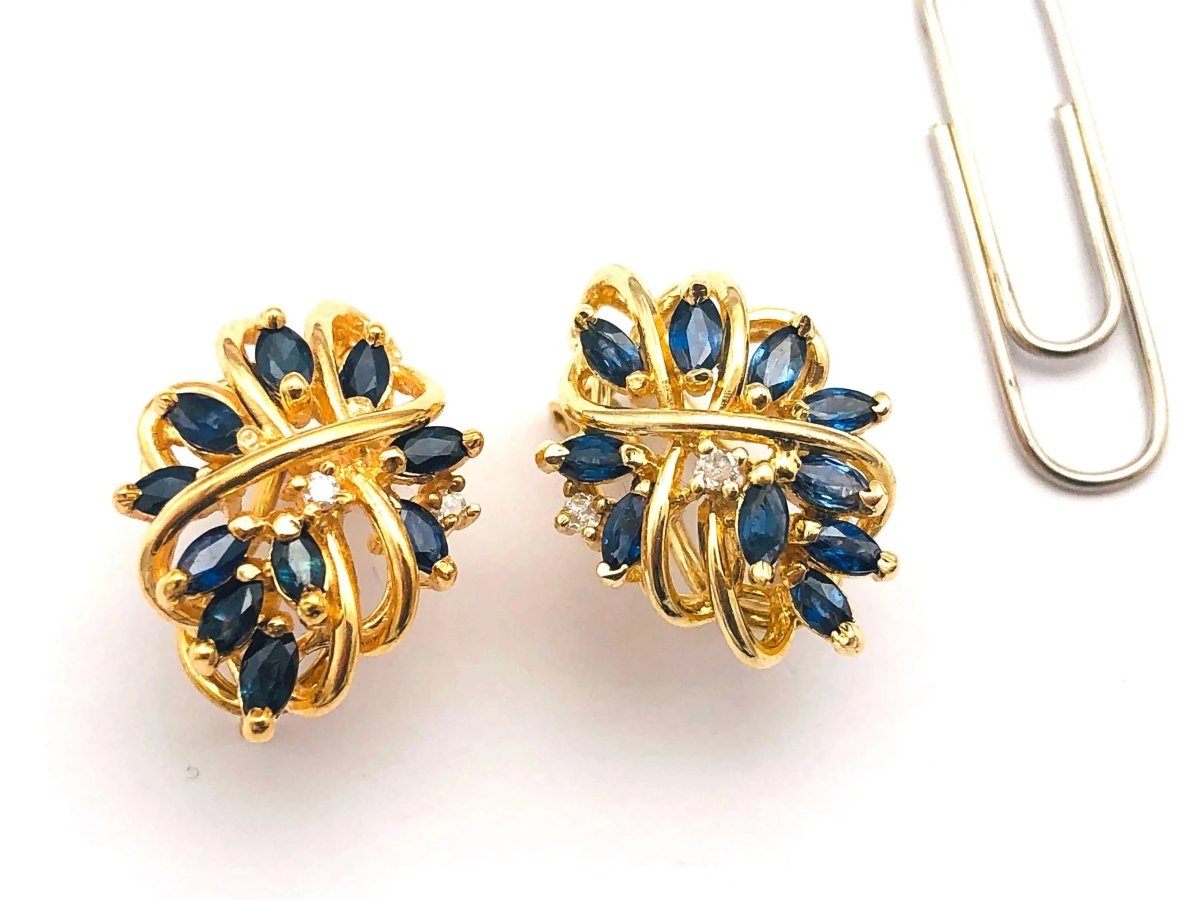 14k (585) Gold Sapphire Diamond Earrings - Exquisite design - JewelHub.co.uk