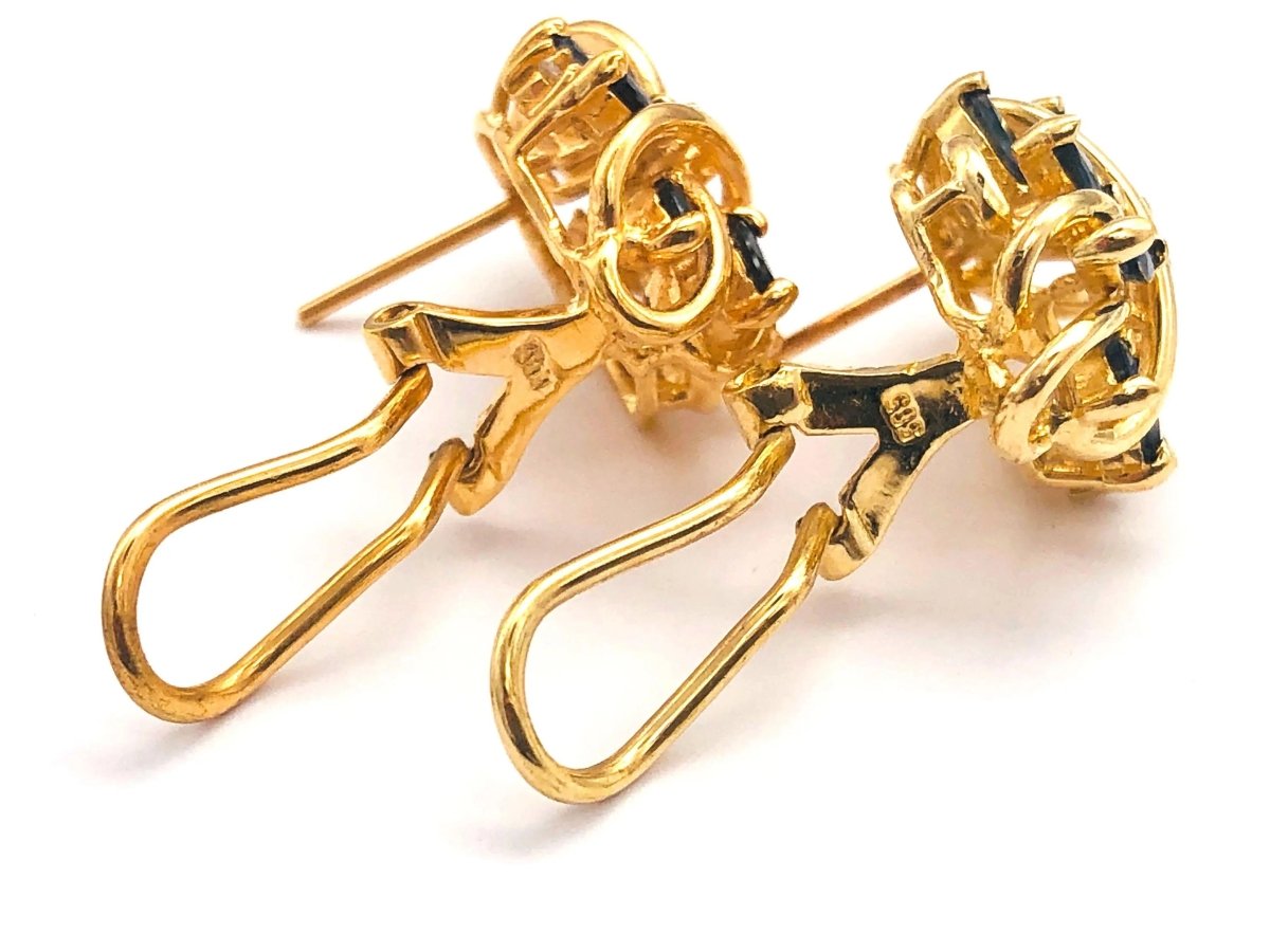 14k (585) Gold Sapphire Diamond Earrings - Exquisite design - JewelHub.co.uk