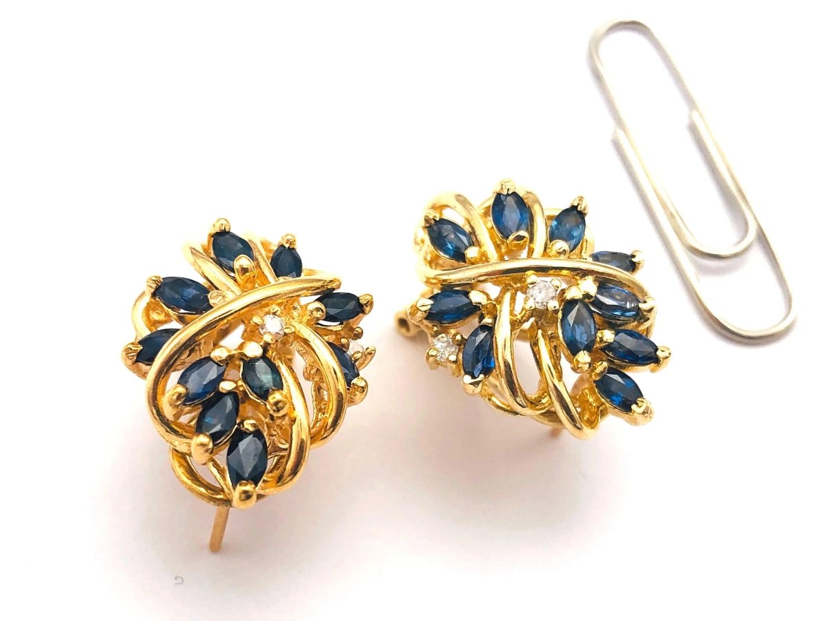 14k (585) Gold Sapphire Diamond Earrings - Exquisite design - JewelHub.co.uk