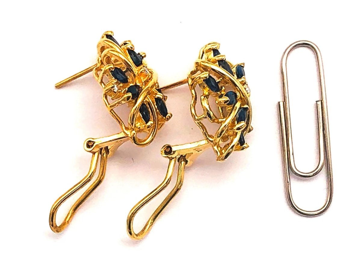 14k (585) Gold Sapphire Diamond Earrings - Exquisite design - JewelHub.co.uk