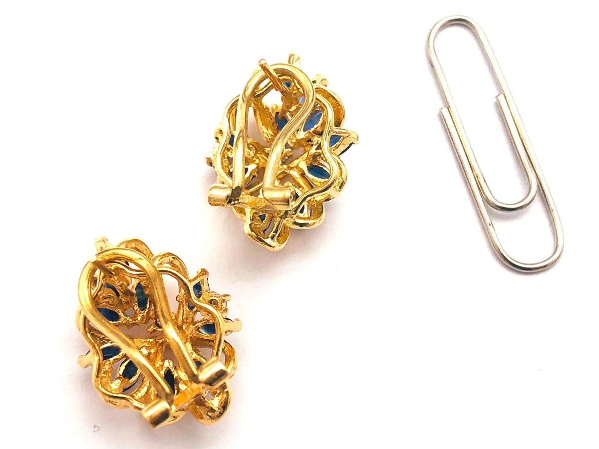 14k (585) Gold Sapphire Diamond Earrings - Exquisite design - JewelHub.co.uk