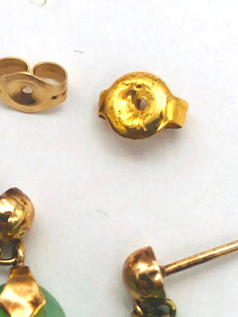 14k (585) Solid Gold Mounted Lucky & Wishful long drop Jade earrings - JewelHub.co.uk