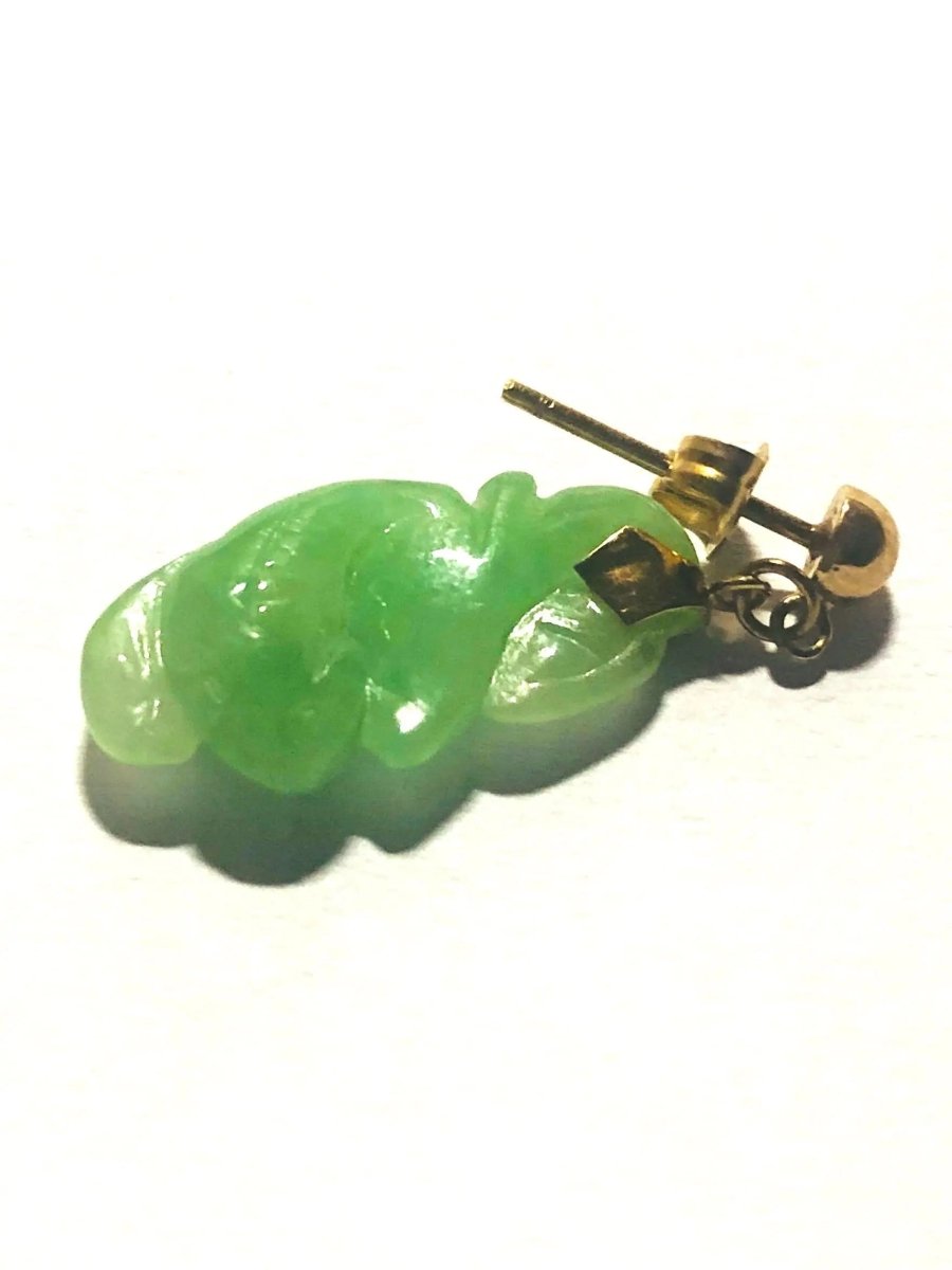 14k (585) Solid Gold Mounted Lucky & Wishful long drop Jade earrings - JewelHub.co.uk