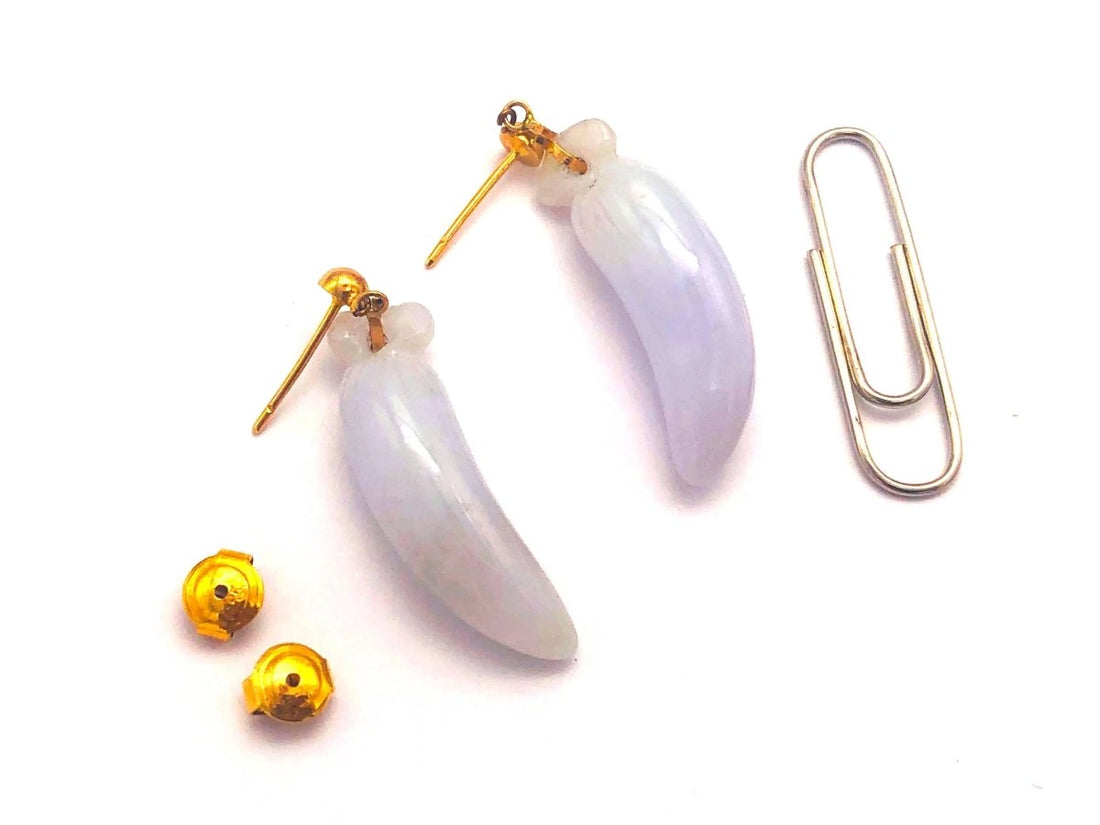 14k (585) Solid Yellow Gold lucky fruit shape long drop Purple Jade Earrings - JewelHub.co.uk