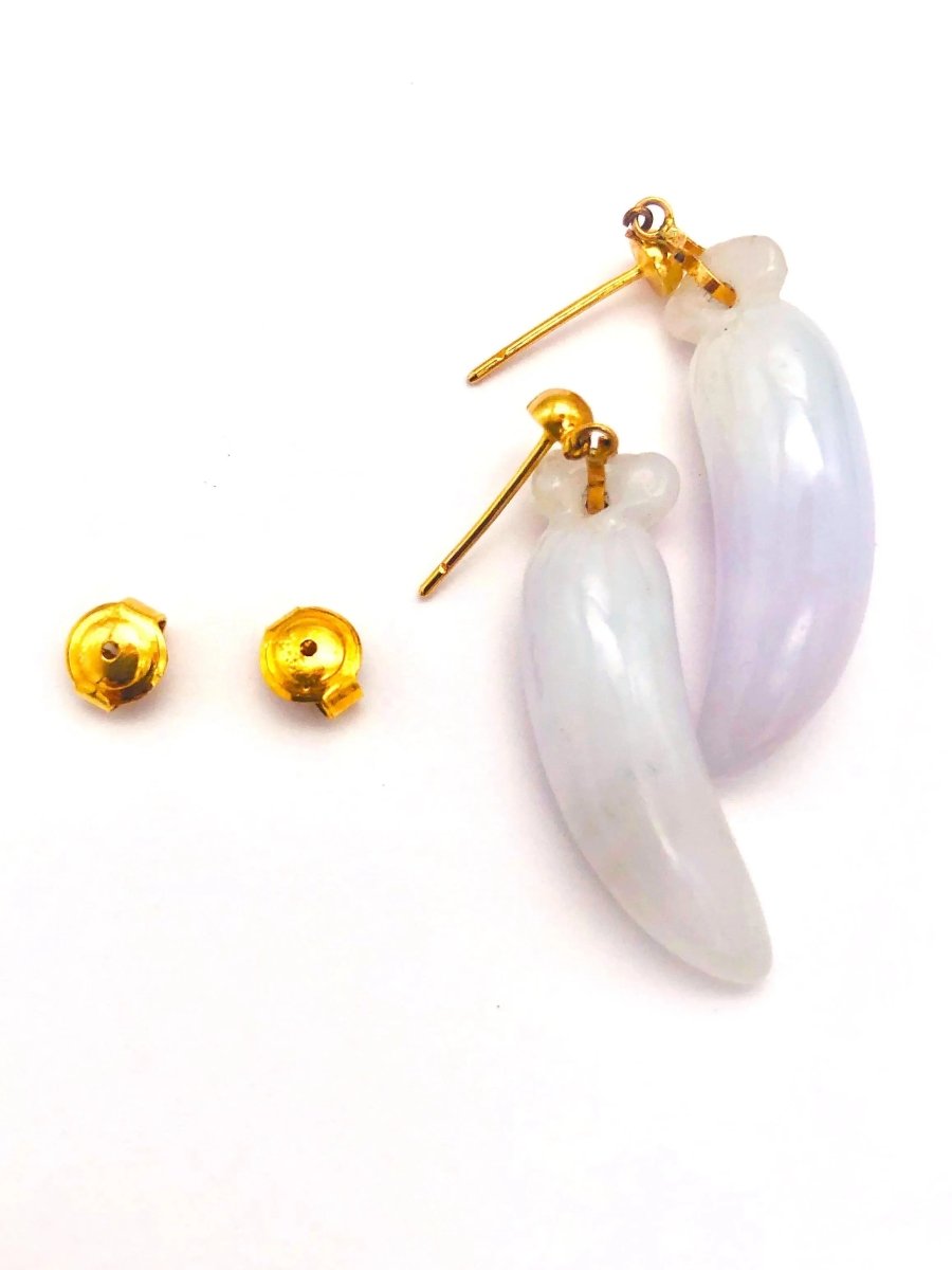 14k (585) Solid Yellow Gold lucky fruit shape long drop Purple Jade Earrings - JewelHub.co.uk
