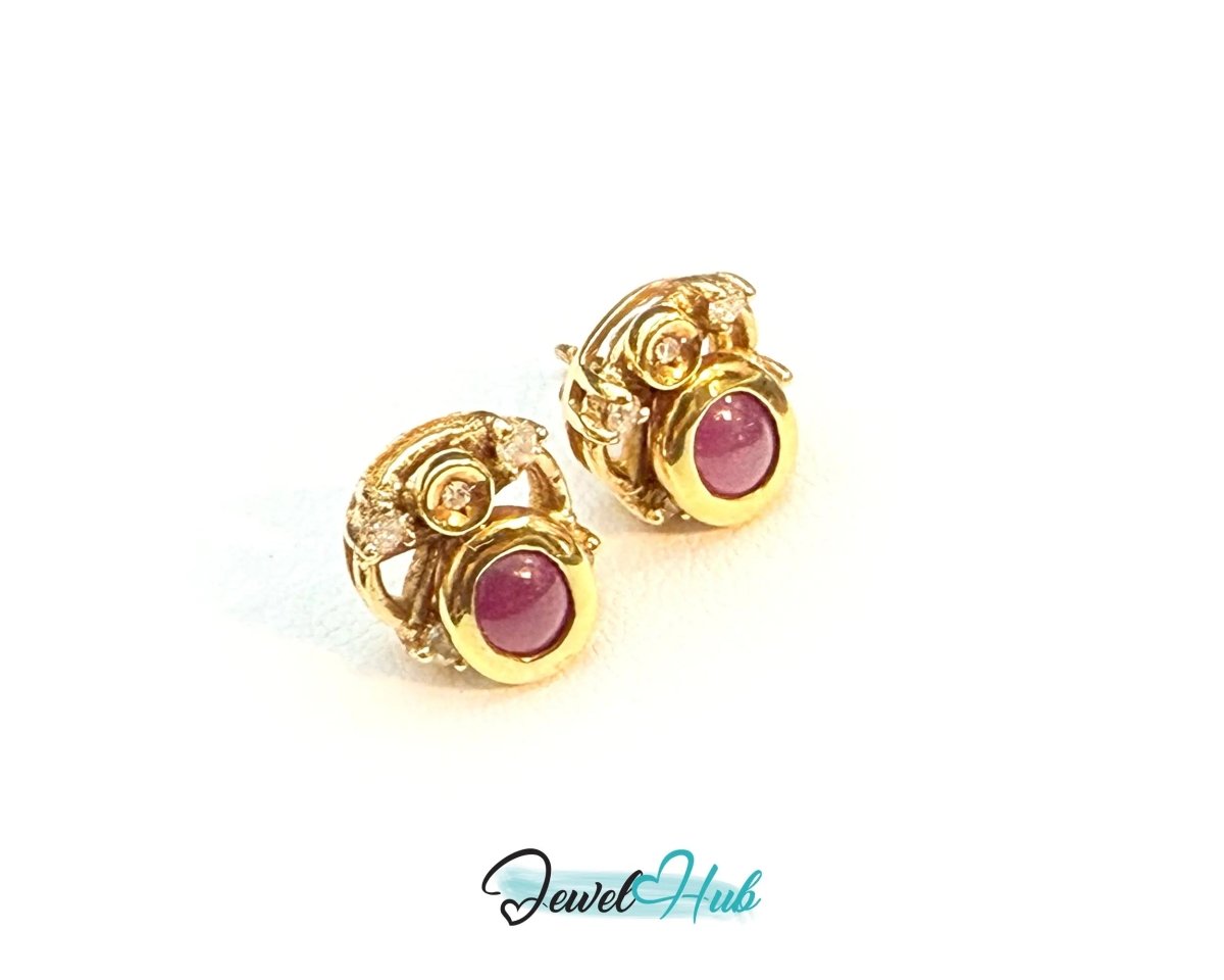 14k (585) Yellow Solid Gold Convertible Cabachon Ruby Earrings - JewelHub.co.uk