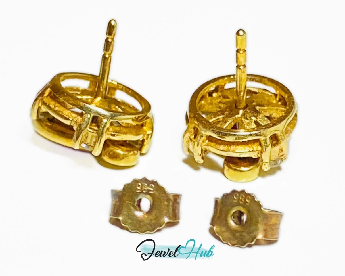 14k (585) Yellow Solid Gold Convertible Cabachon Ruby Earrings - JewelHub.co.uk