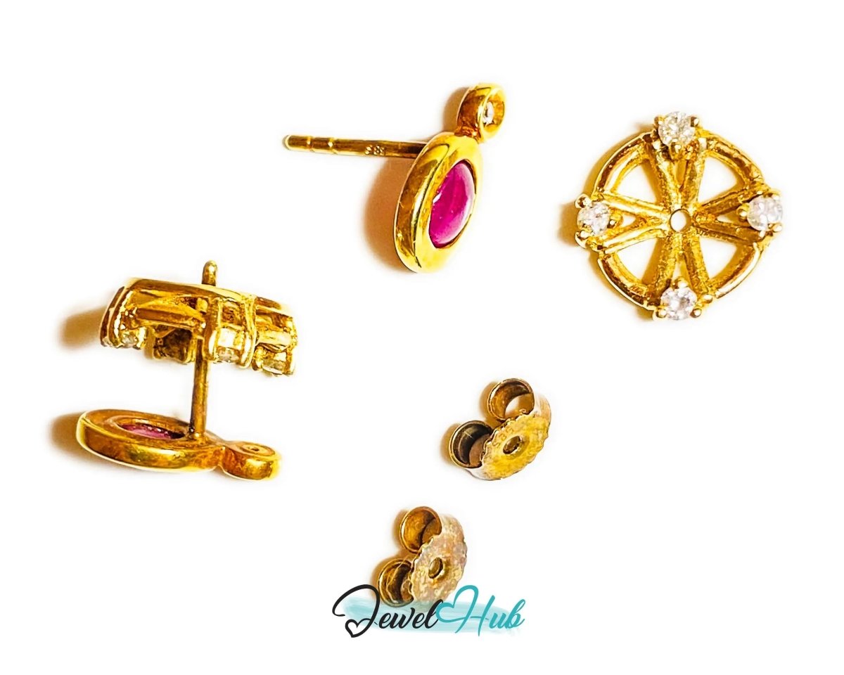 14k (585) Yellow Solid Gold Convertible Cabachon Ruby Earrings - JewelHub.co.uk