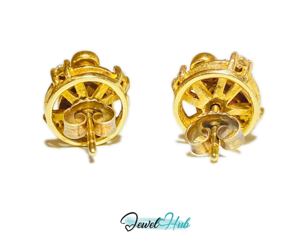 14k (585) Yellow Solid Gold Convertible Cabachon Ruby Earrings - JewelHub.co.uk