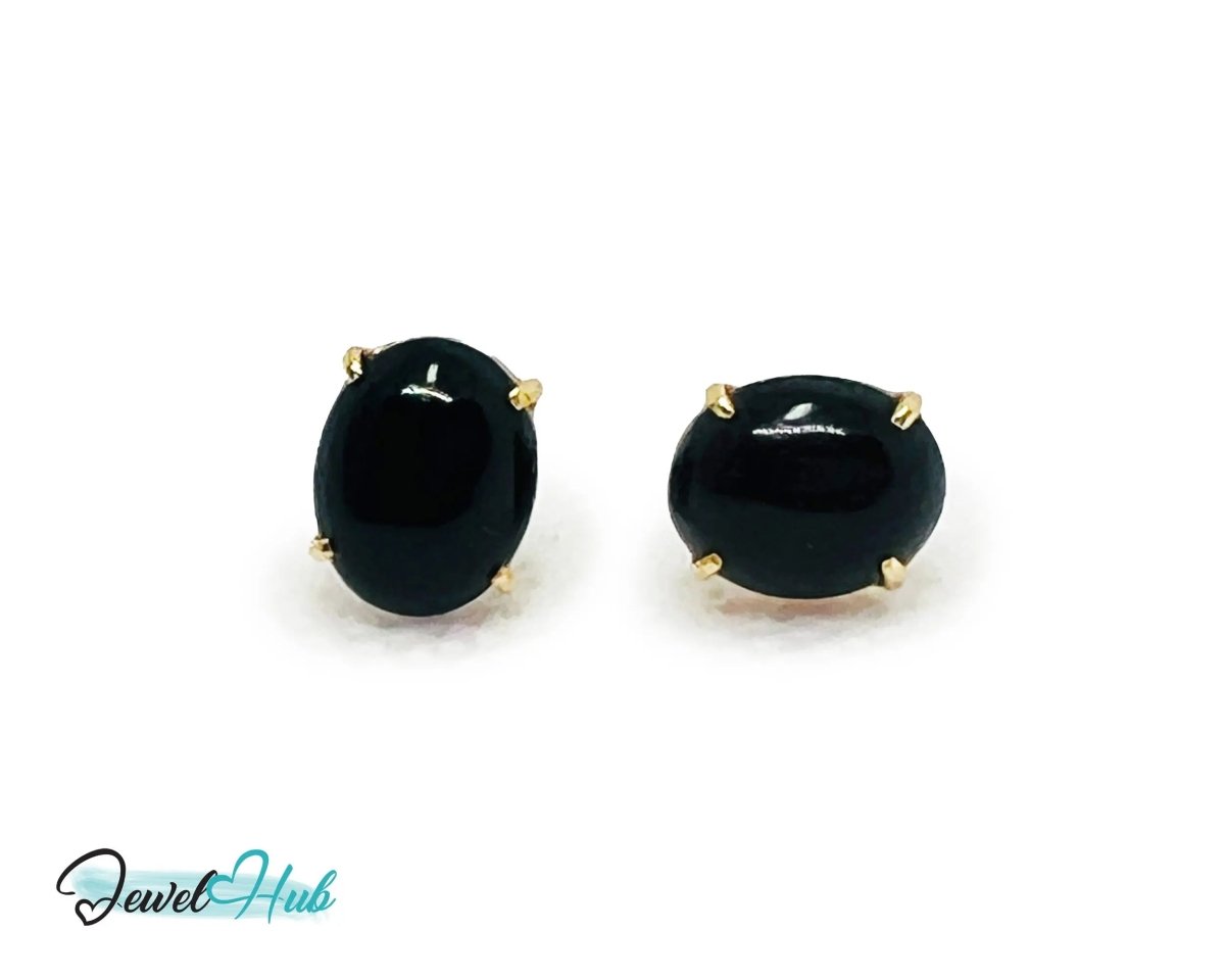 14k Gold (585) Black Onyx Stud Earrings – Bold Simplicity in Black & Gold - JewelHub.co.uk
