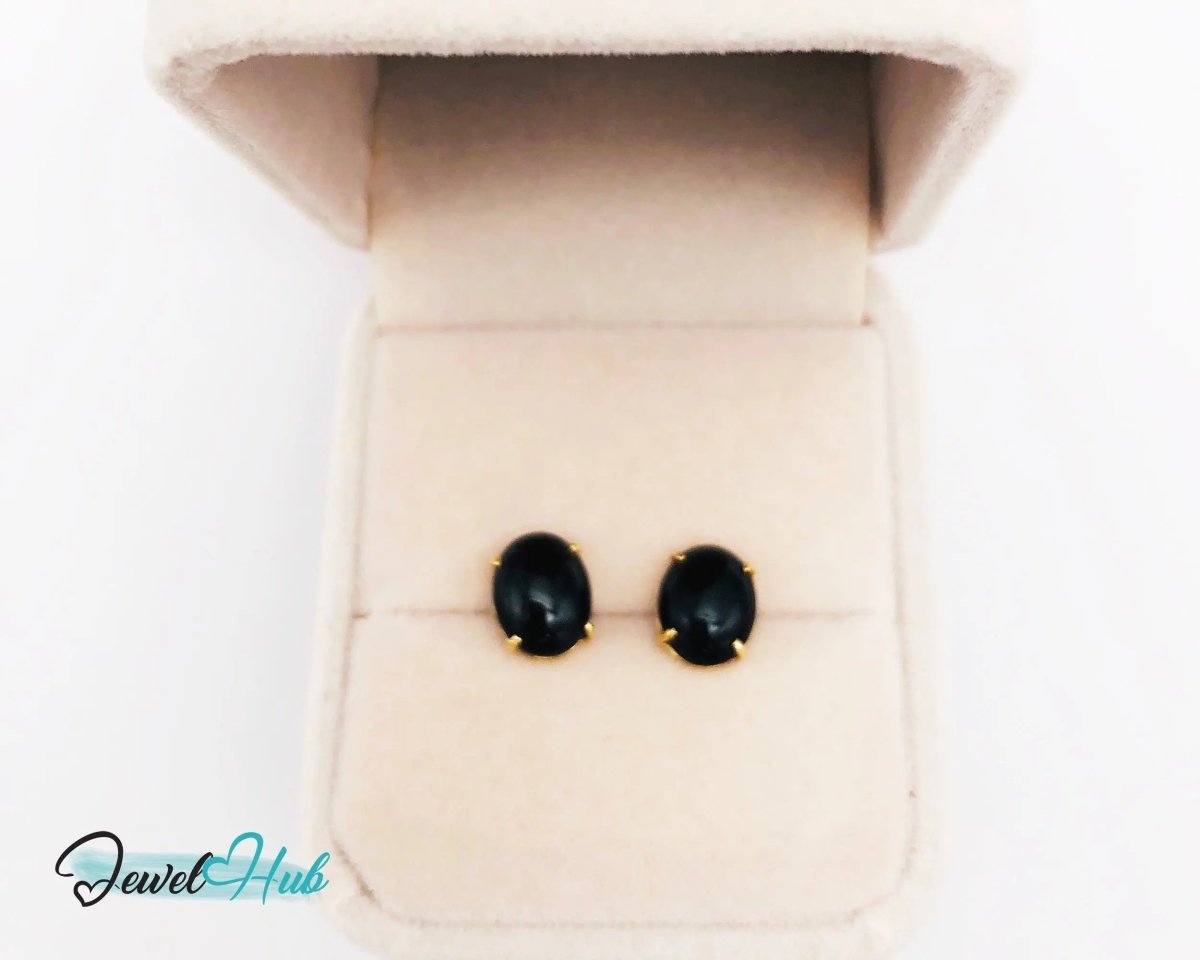 14k Gold (585) Black Onyx Stud Earrings – Bold Simplicity in Black & Gold - JewelHub.co.uk