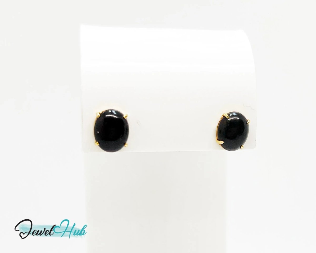 14k Gold (585) Black Onyx Stud Earrings – Bold Simplicity in Black & Gold - JewelHub.co.uk