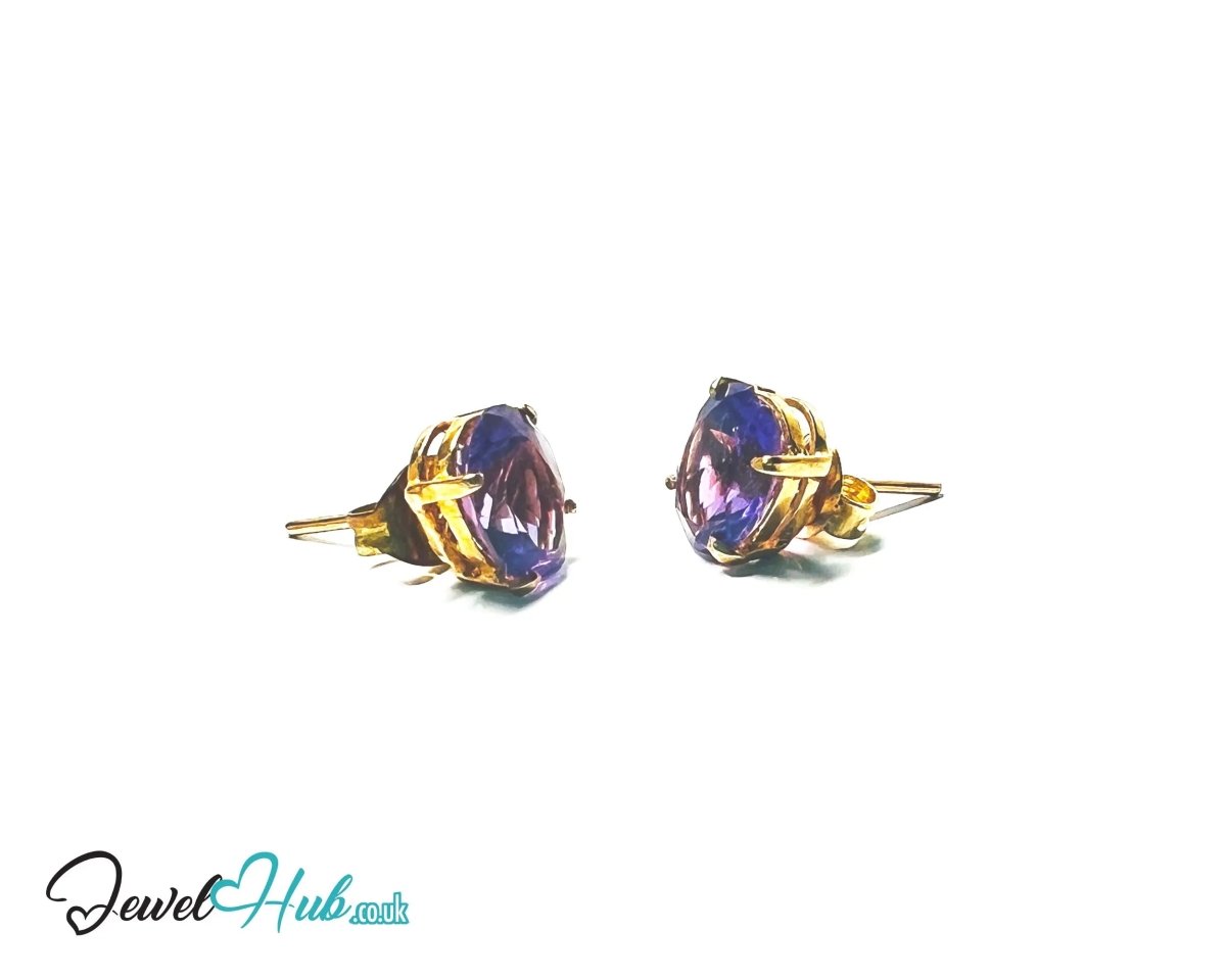 14K Gold Amethyst Stud Earrings - Twilight Bloom - JewelHub.co.uk