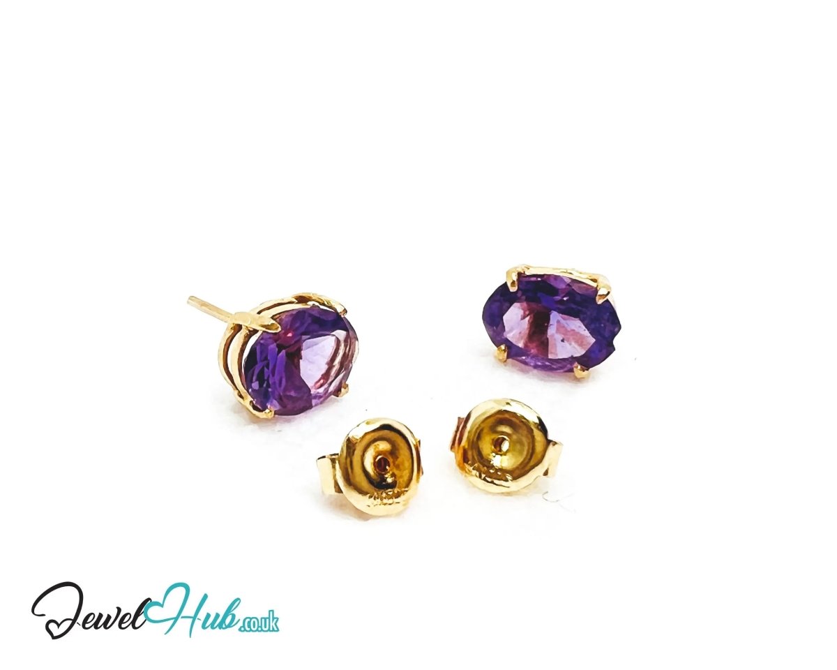 14K Gold Amethyst Stud Earrings - Twilight Bloom - JewelHub.co.uk