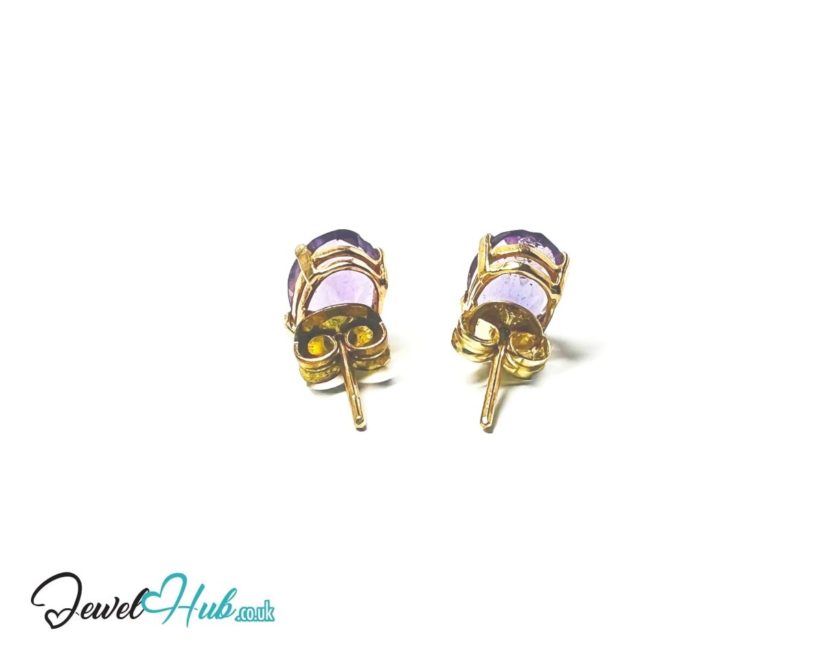 14K Gold Amethyst Stud Earrings - Twilight Bloom - JewelHub.co.uk