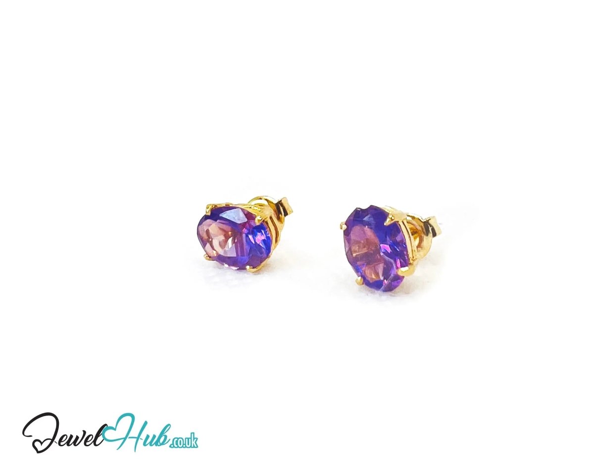 14K Gold Amethyst Stud Earrings - Twilight Bloom - JewelHub.co.uk