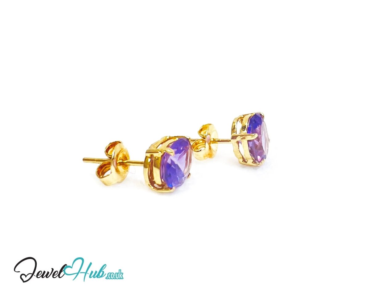 14K Gold Amethyst Stud Earrings - Twilight Bloom - JewelHub.co.uk