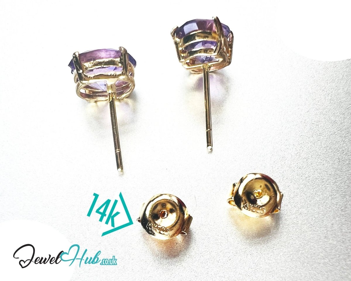 14K Gold Amethyst Stud Earrings - Twilight Bloom - JewelHub.co.uk