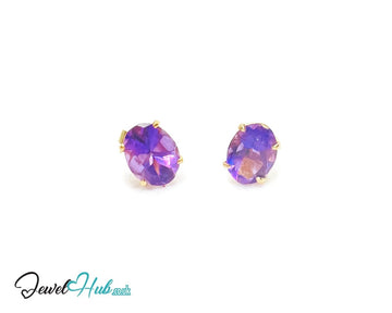14K Gold Amethyst Stud Earrings - Twilight Bloom - JewelHub.co.uk