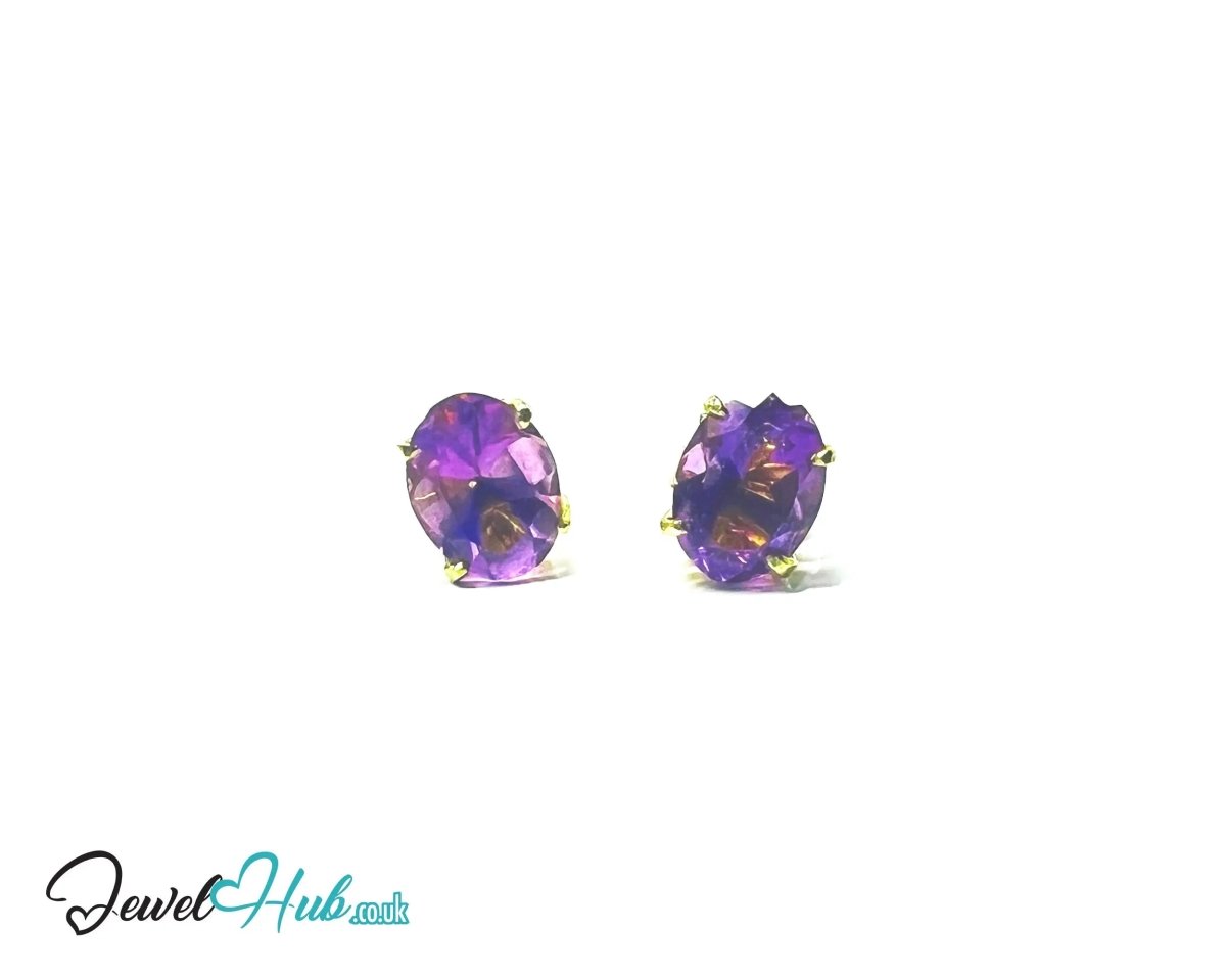 14K Gold Amethyst Stud Earrings - Twilight Bloom - JewelHub.co.uk