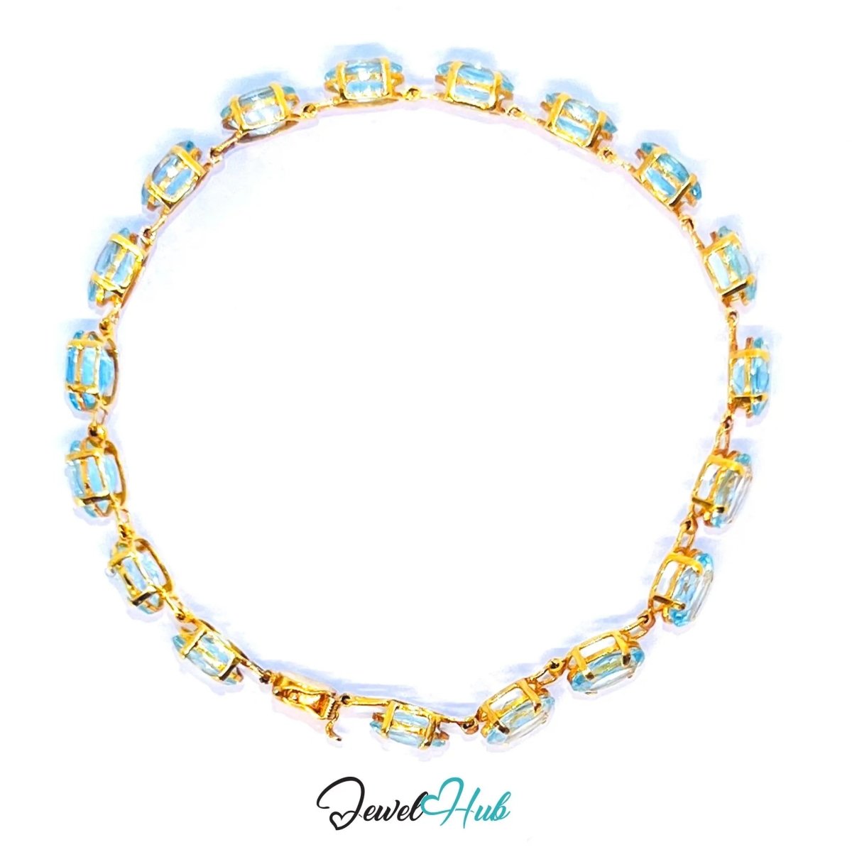 14k Gold Aquamarine Bracelet x18 Oval Stones · Hallmarked · JewelHub - JewelHub.co.uk