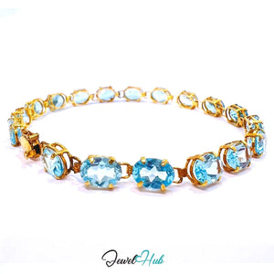14k Gold Aquamarine Bracelet x18 Oval Stones · Hallmarked · JewelHub - JewelHub.co.uk