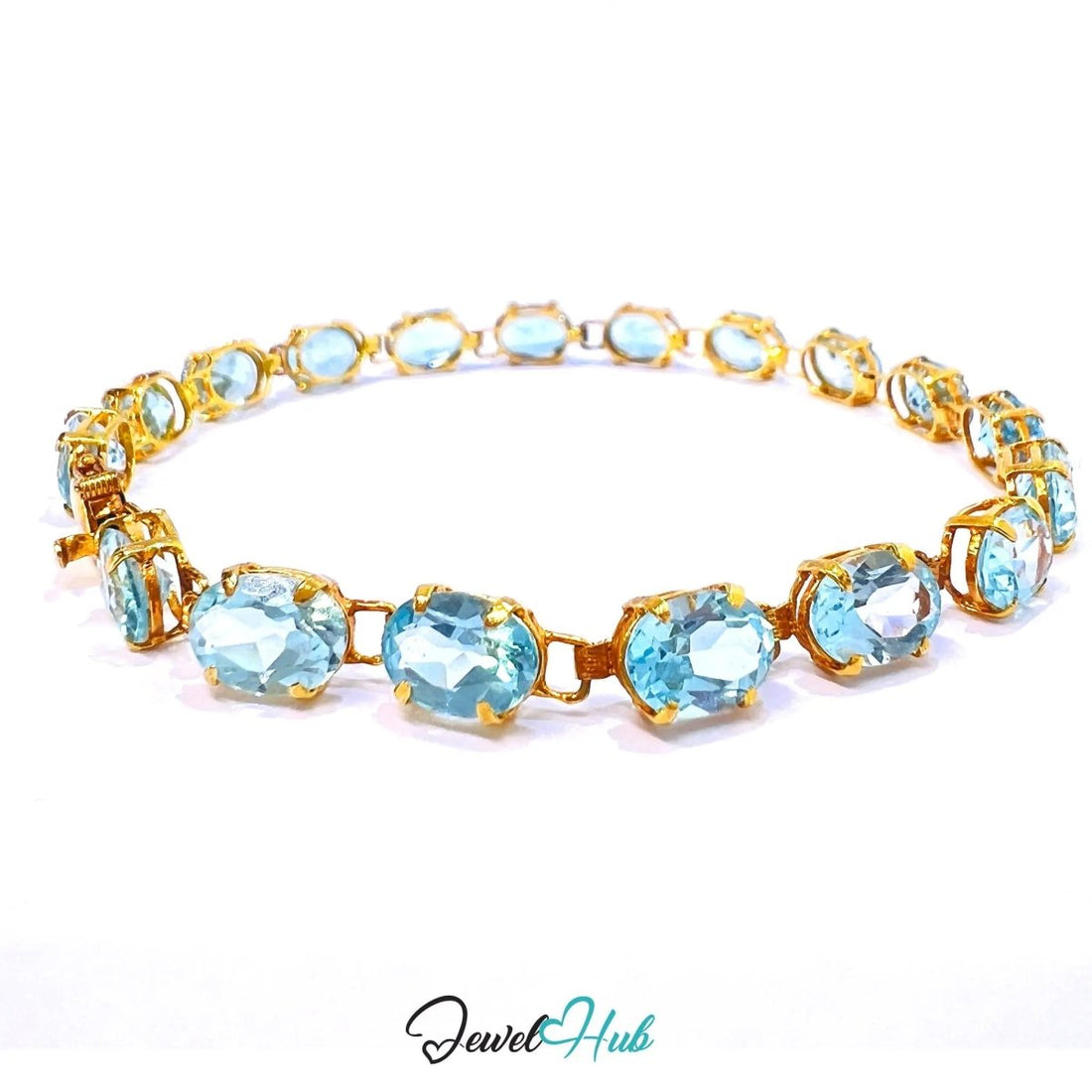 14k Gold Aquamarine Bracelet x18 Oval Stones · Hallmarked · JewelHub - JewelHub.co.uk
