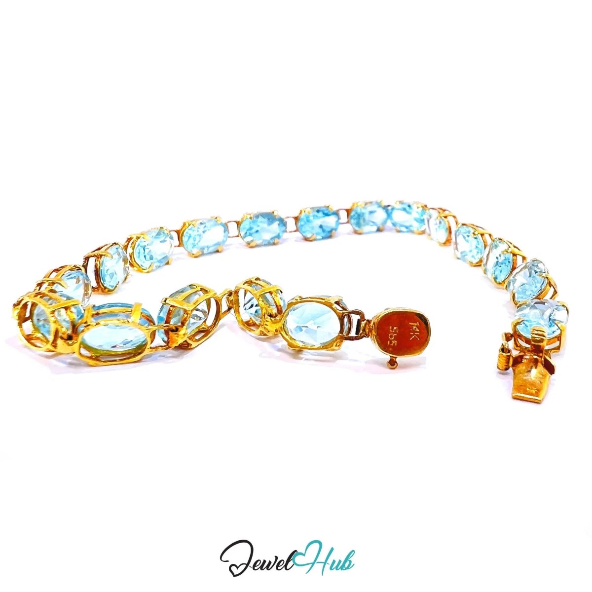 14k Gold Aquamarine Bracelet x18 Oval Stones · Hallmarked · JewelHub - JewelHub.co.uk