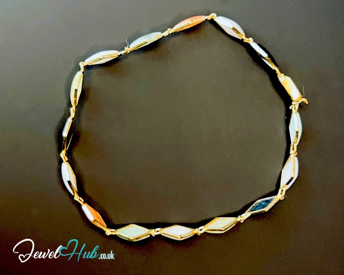 14K Gold Diamond - Cut Jade Bracelet – 15 Colorful Stones · 18cm · 5.33g · Hallmarked Wellness Jewelry - JewelHub.co.uk