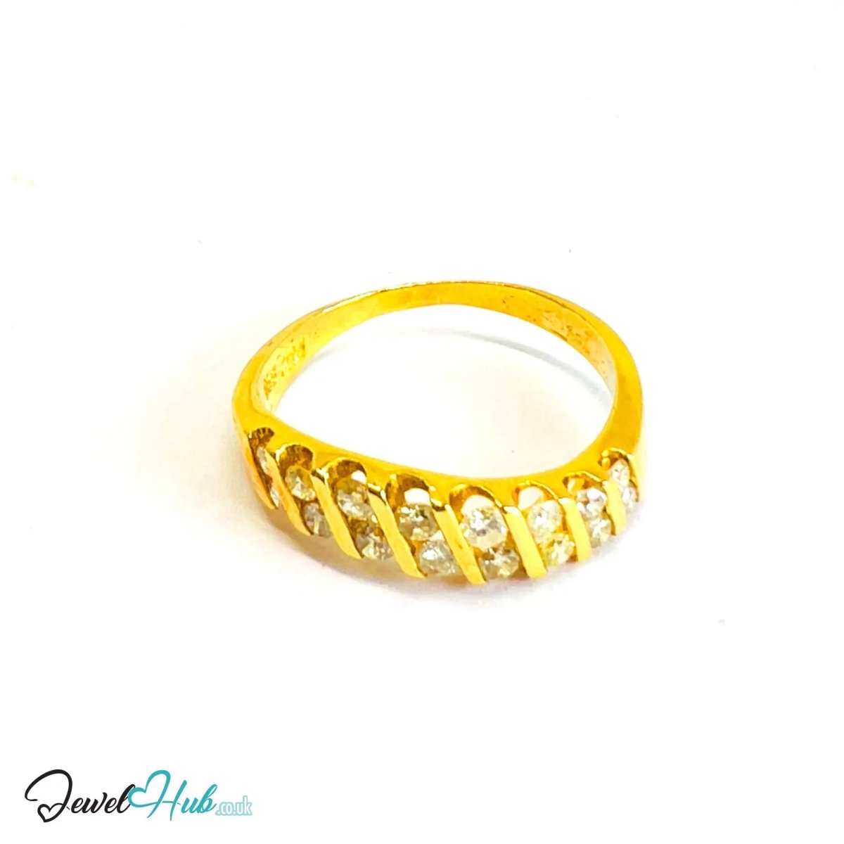 14K Gold Diamond Ring · 0.48ct Channel - Set · UK N · US 7 · Diagonal Sparkle Band - JewelHub.co.uk