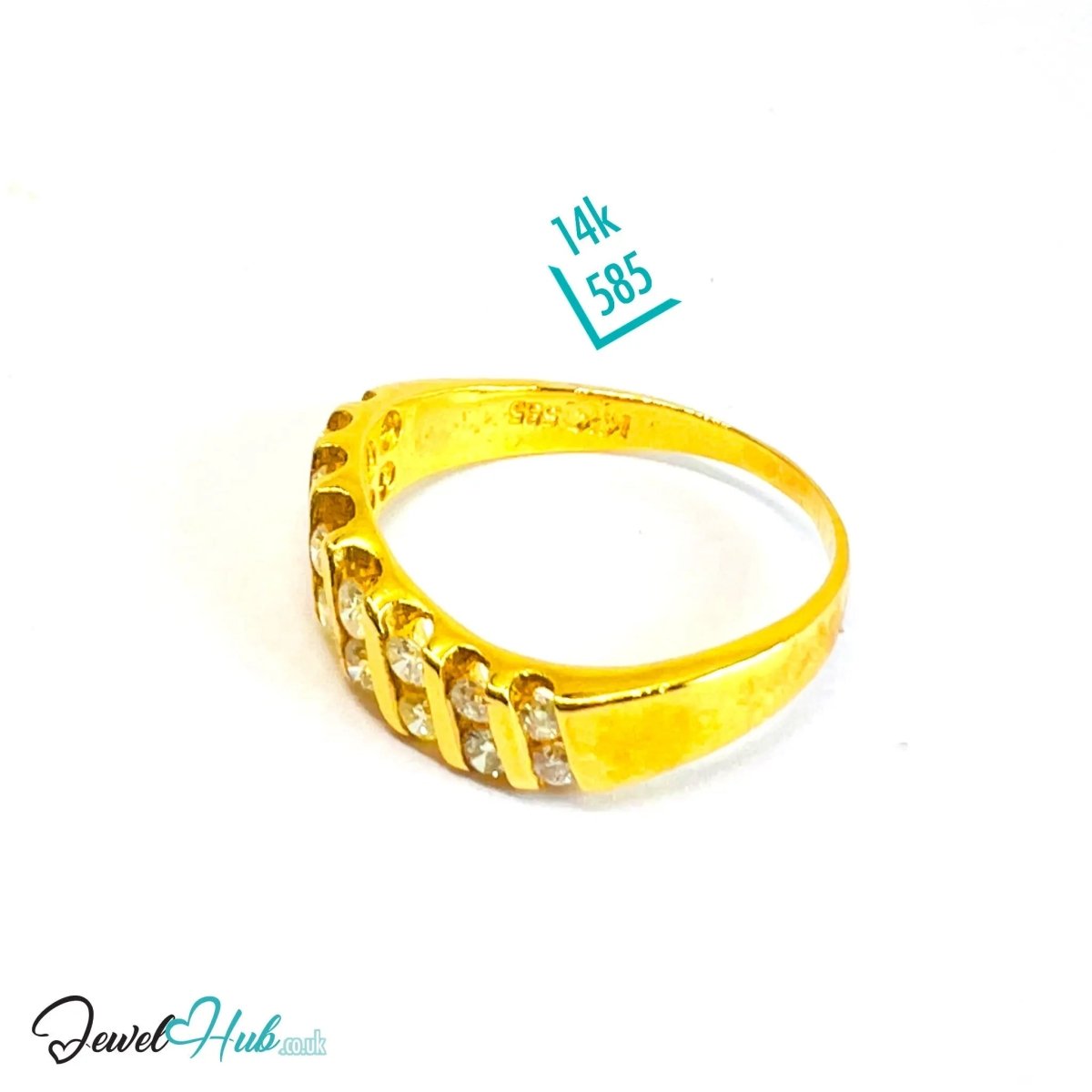 14K Gold Diamond Ring · 0.48ct Channel - Set · UK N · US 7 · Diagonal Sparkle Band - JewelHub.co.uk